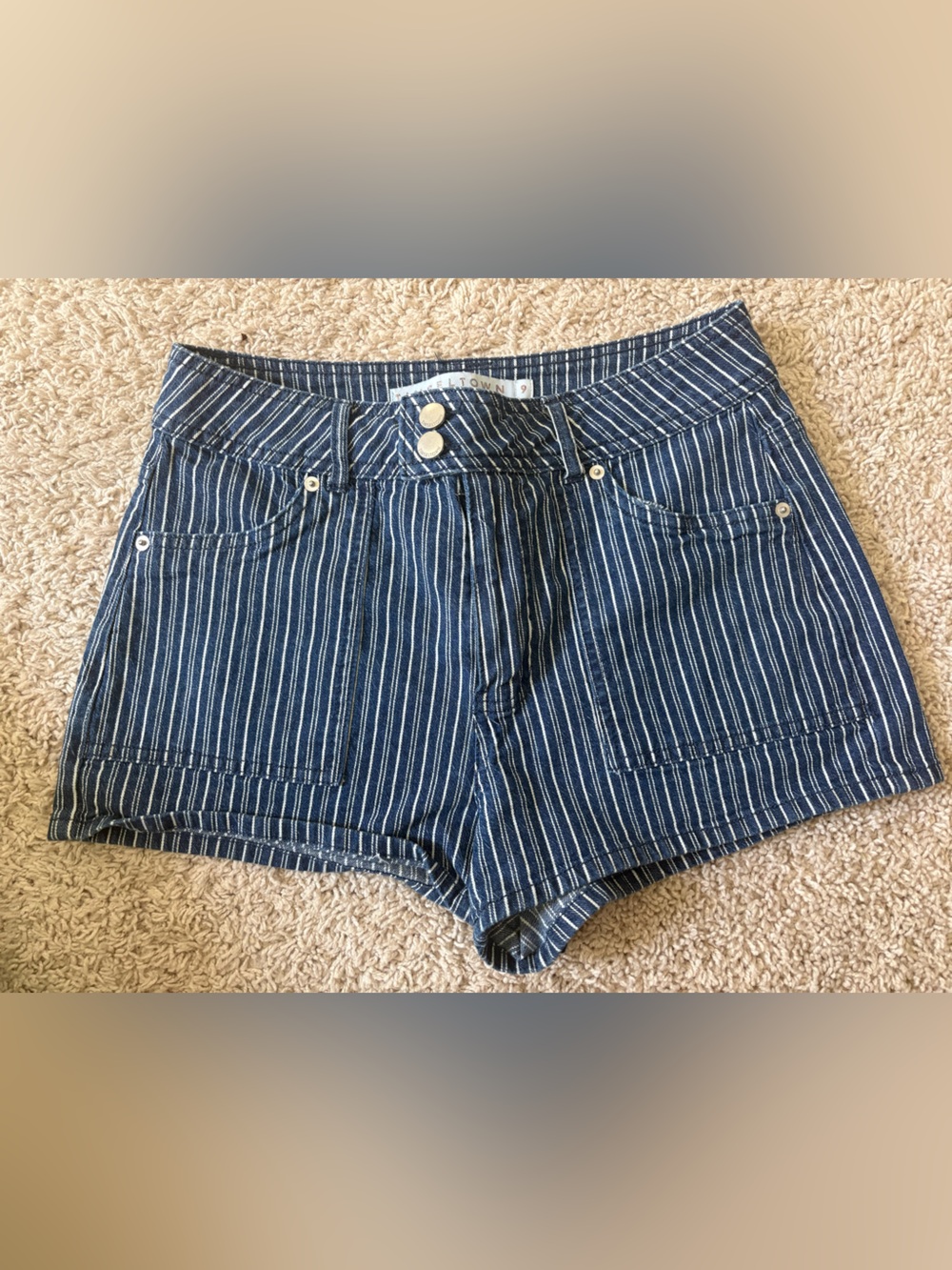 Tinseltown Blue and White Striped Denim Shorts